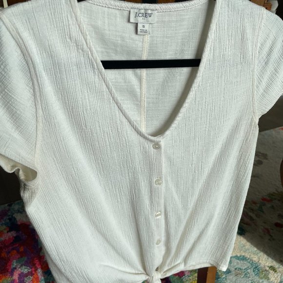 J Crew Textured Tie-Front Top in White (S) - Picture 2 of 4